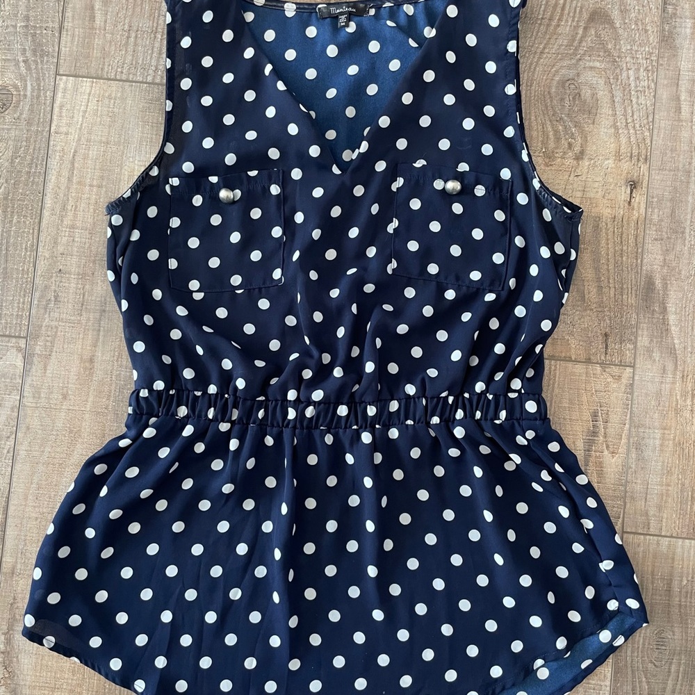Gorgeous Navy & White Polkadot Blouse